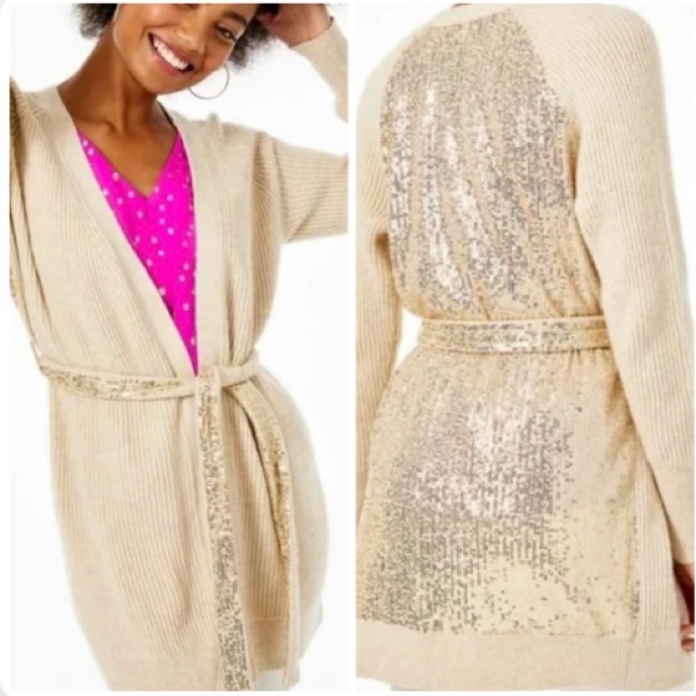Lilly Pulitzer Audriella Sequin Cardigan Sweater Heathered Latte Medium